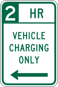Two hour, vehicle charging only road sign (MUTCD R7-114)