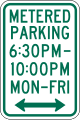 Metered parking (times and days) road sign (MUTCD R7-22)