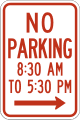 No parking (times) (alternative) road sign (MUTCD R7-2a)