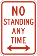 No standing any time road sign (MUTCD R7-4)