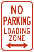 No parking, loading zone road sign (MUTCD R7-6)