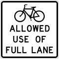 Bicycles allowed use of full lane road sign (MUTCD R9-20)
