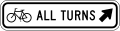 Bicycle all turns (diagonal right arrow) road sign (MUTCD R9-24)