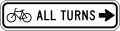 Bicycle all turns (right arrow) road sign (MUTCD R9-24a)