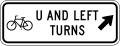 Bicycle U and left turns (diagonal right arrow) road sign (MUTCD R9-25)