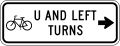 Bicycle U and left turns (right arrow) road sign (MUTCD R9-25a)