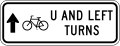Bicycle U and left turns (straight arrow) road sign (MUTCD R9-25b)