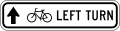 Bicycle left turn (straight arrow) road sign (MUTCD R9-27b)