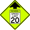 School speed limit ahead road sign (MUTCD S4-5)