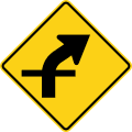 Curve with crossroad (right) road sign (MUTCD W1-10aR)