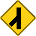 Side road at an obtuse angle (left) road sign (MUTCD W2-3aL)