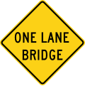 One lane bridge road sign (MUTCD W5-3)