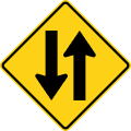 Two-way traffic road sign (MUTCD W6-3)