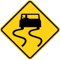 Slippery when wet ahead road sign (MUTCD W8-5)
